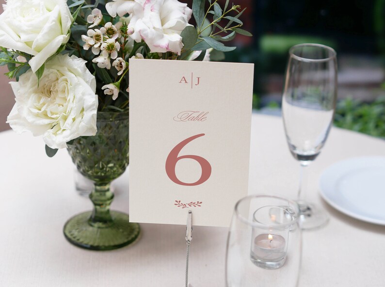 Botanical Wedding Table Numbers, Greenery Branch, Elegant, Printed Table Numbers, Modern Wedding, Boho, 4x6 or 5 x 7, Larisa, RC0101 image 3