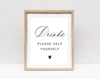 Drinks Sign, Reception Bar Sign, Simple, Minimalist Wedding Sign Template: Bohemian Calligraphy (PDF or JPG Download, 8x10) RC05262608