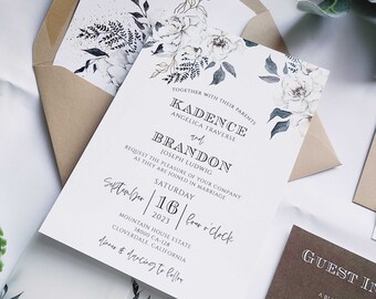 Earth Tone Vellum Wedding Invitation Suite, Neutral floral Wedding Invitation with Vellum Sleeve and Wax Seal, Kadence Collection, RC0221