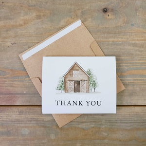 Barn Thank You Note Card, Rustic Thank You Card With Envelope, Farm ...