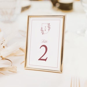 Classic Monogram Crest Wedding Table Numbers, Reception Table, Calligraphy, Printed Table Numbers, 4x6 or 5 x 7, Filippa Collection, RC0302 image 3