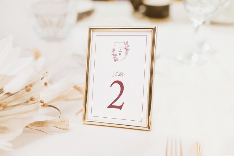 Classic Monogram Crest Wedding Table Numbers, Reception Table, Calligraphy, Printed Table Numbers, 4x6 or 5 x 7, Filippa Collection, RC0302 image 3