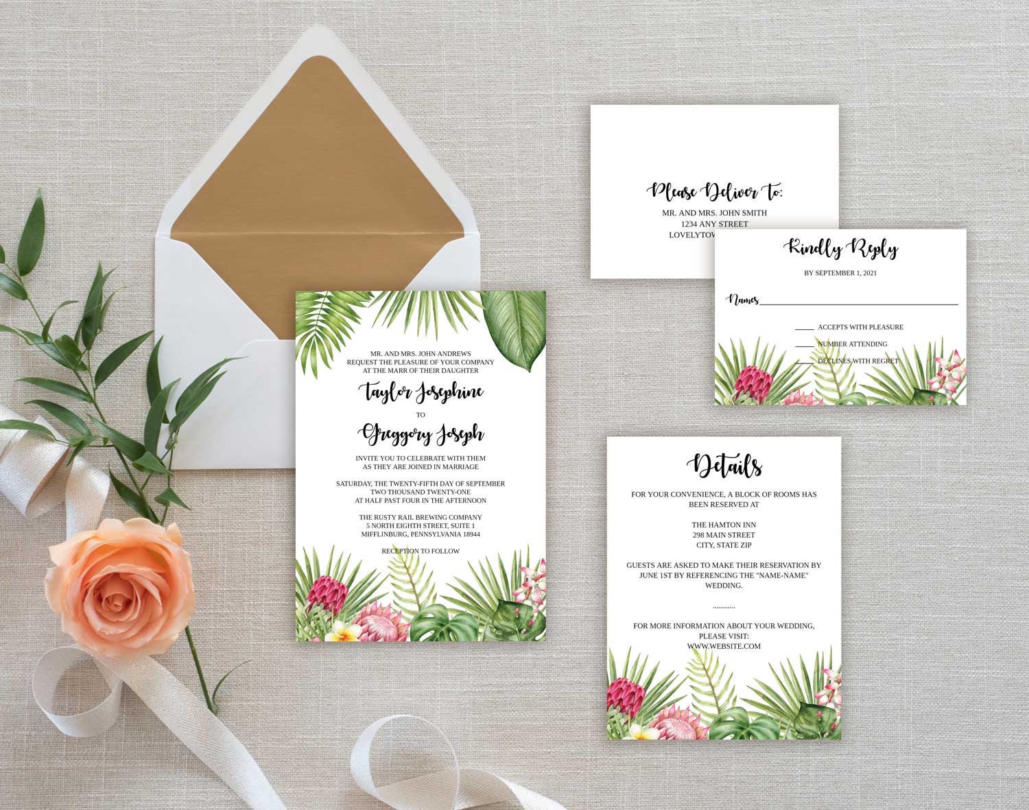 Tropical Wedding Invitation Template Printable Wedding | Etsy