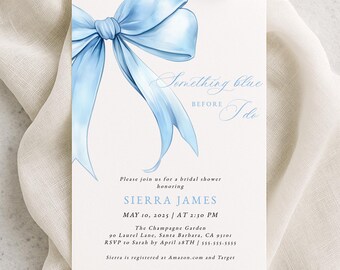 Something Blue Bridal Shower Invitation, Digital Download, Preppy Bow, Grandmillennial Wedding Shower, Edit in Templett, RC0404