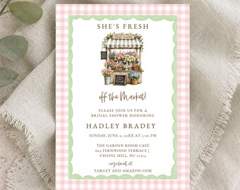 Fresh off the Market Bridal Shower Invitation Template, Flower Market, Digital Download, Champagne, Edit in Templett, RC2026