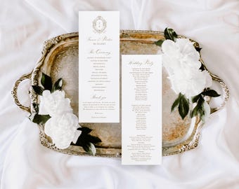Classic Wedding Ceremony Program, Flat program, Order of Service, Order of ceremony, Flat Program, Wedding Crest, Tanner, RC0306