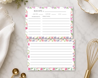 Bridal Shower Recipe Card Template, Purple Flowers, Wedding Favor, 4 x 6, Double Sided, Printable, TEMPLETT, RC0023