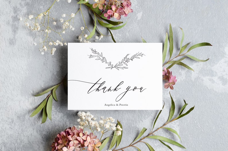 Elegant Thank You Note Card, Elegant Thank You Card with Envelope, Monogram Crest, Harlow Collection, Wedding Thank You Card, RC0101 afbeelding 2