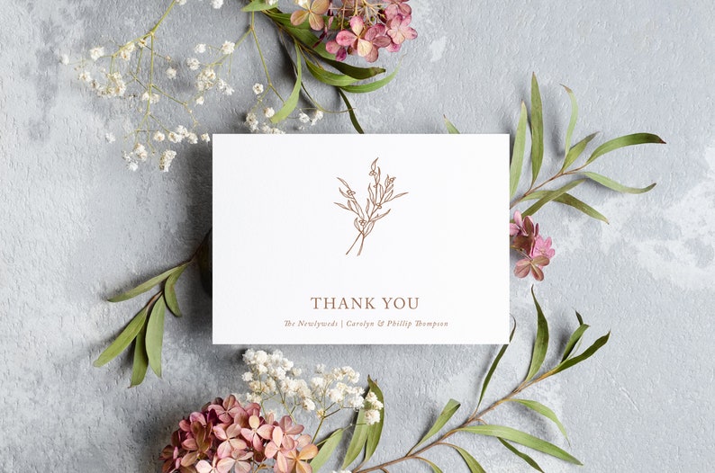 Elegant Thank You Note Card, Floral Thank You Card with Envelope, Wedding, Bridal Shower, Learie Collection, Wedding Thank You Card, RC0186 image 2