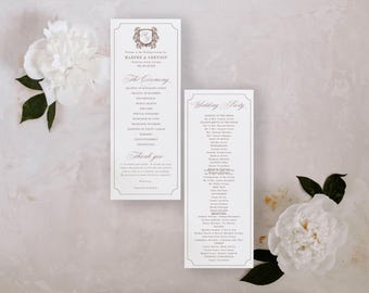 Vintage Crest Wedding Ceremony Program, Order of Service, Elegant Winter Wedding, Order of ceremony, Flat Program, Elegant, Harper, RC0412