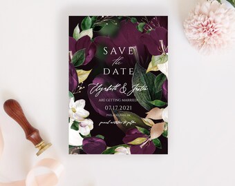Save the Date Template, Eggplant Plum Gold Printable Save the Date, Save our Date, RC0079