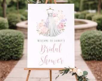 Wedding Dress Bridal Shower Welcome Sign Printable, Floral Wedding Welcome Sign Template, Bohemian Bridal Shower Poster, Printable, RC0466