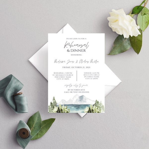 Rehearsal Dinner Invitation Template, Printable Lake Theme Wedding Rehearsal Invitation Card,Fully Editable, Instant Download, RC0052