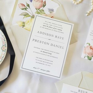 Elegant Wedding Invitation Suite with vintage Roses Envelope Liner, Classic Wedding Invite Set, RC0082