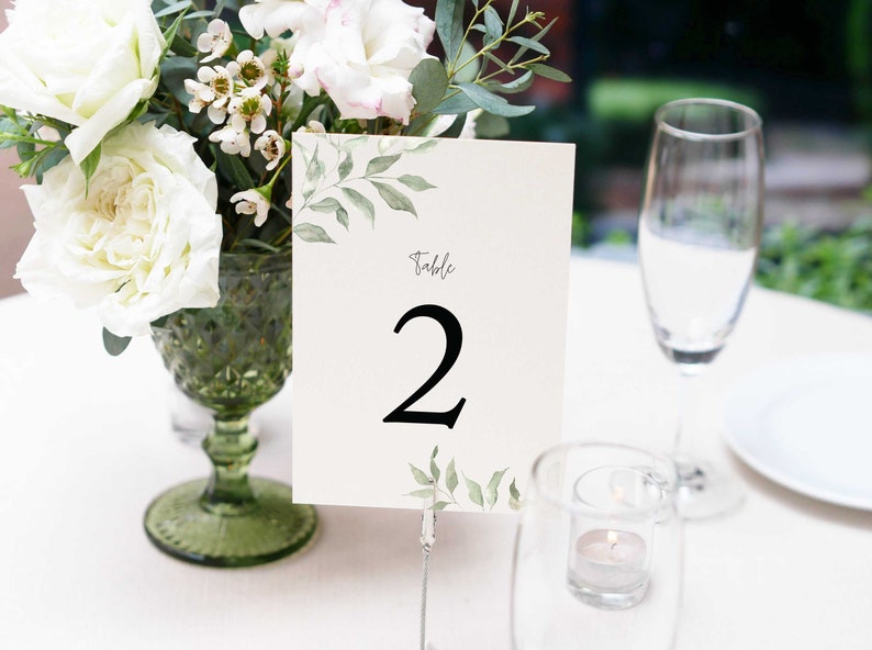 Sage Botanical Wedding Table Numbers, Ava Collection, Greenery Branch, Printed Table Numbers, Modern Wedding, Boho, 4x6 or 5 x 7, RC0224 image 1