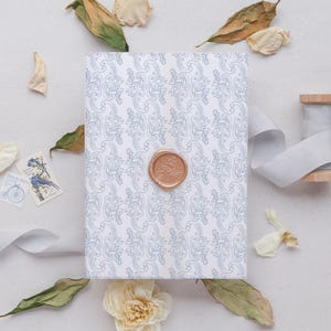 French Blue Vellum Wedding Invitation, Vellum Jacket, Dusty Blue, Baroque, Classic Wedding, Elegant Wedding Invitation, Elaina, RC0300