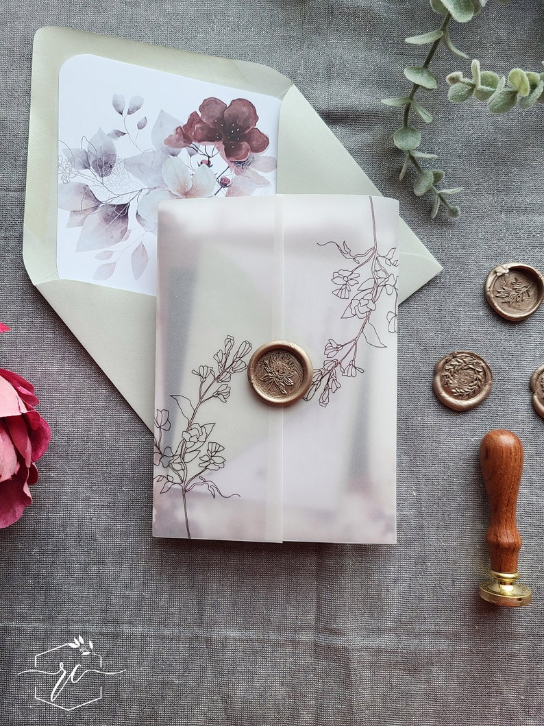Burgundy Vellum Wrap Wax Seal Add On Vellum Wedding Etsy