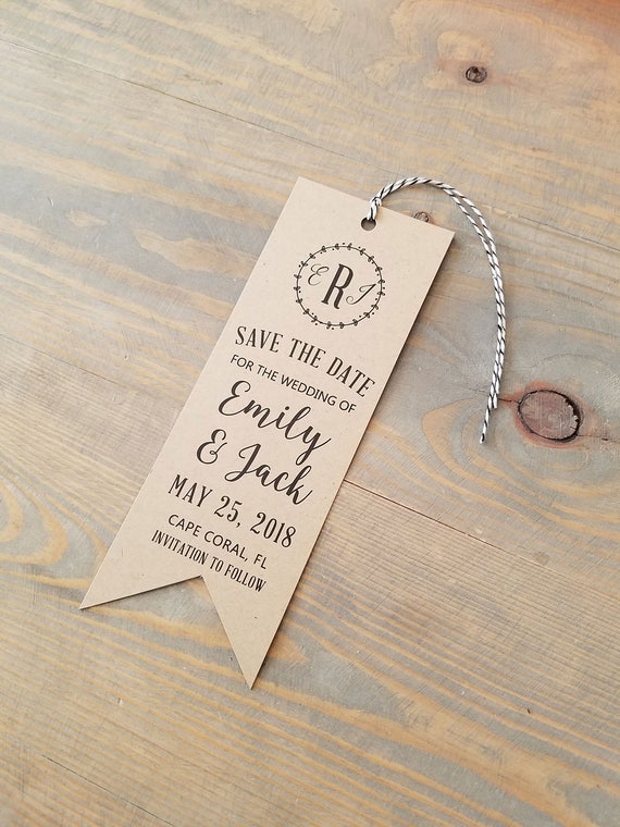 rustic bookmark save the date kraft bookmark bookmark etsy