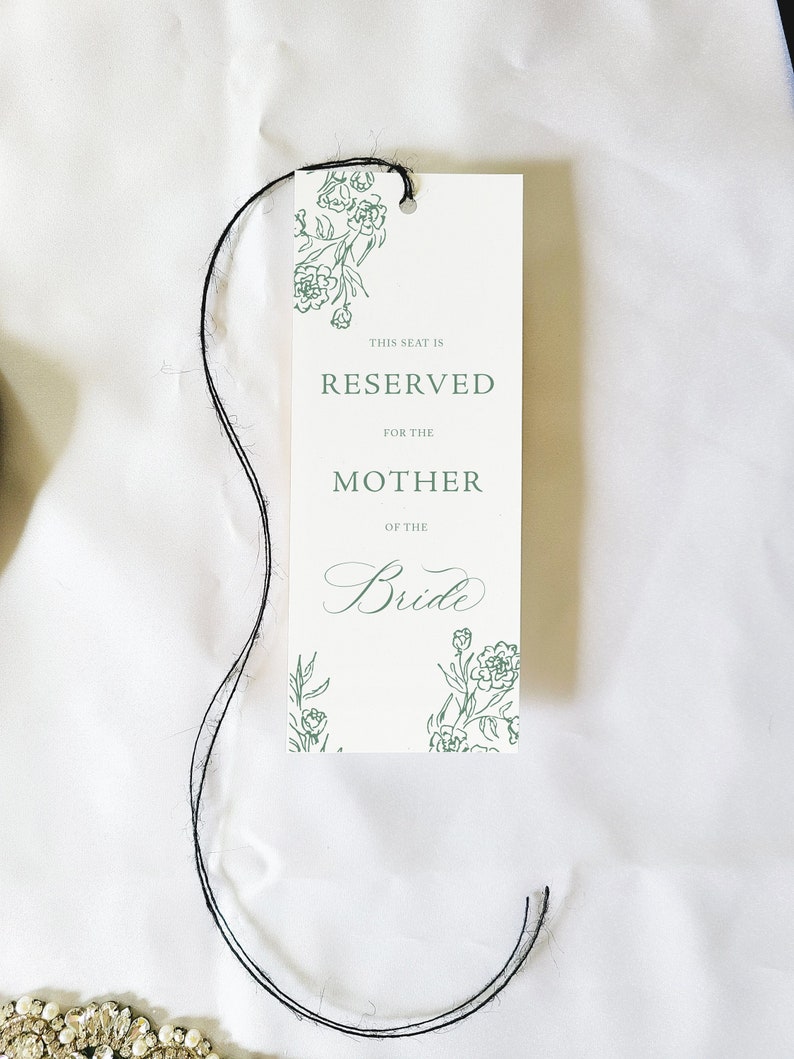 Classic Wedding Seat Sign, Wedding Reserve Seat, Ceremony Décor, Reserved Wedding Chair Tag, Elegant Reserved Seat Sign, Filippa, RC0302 image 1