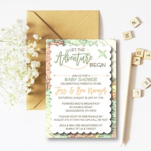 Let the Adventure Begin Baby Shower Invitation Printable, Travel Baby Shower Invitation Template, Gender Neutral, Travel Theme, RC0063