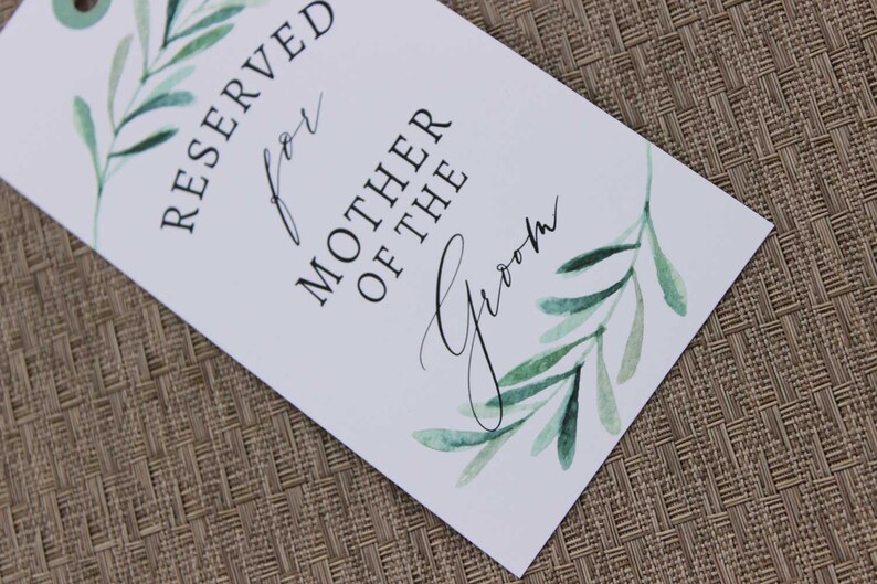 Greenery Wedding Seat Sign, Watercolor Wedding Reserve Seat Tag, Wedding Decor, Reserved Wedding Chair Tag, Reserved Seat Sign, RC0012 image 7