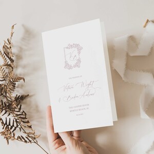 Order of Ceremony Booklet, Classic Monogram Crest Wedding Program, Traditional Wedding Ceremony, Folded Program, Odette, RC0302 image 7