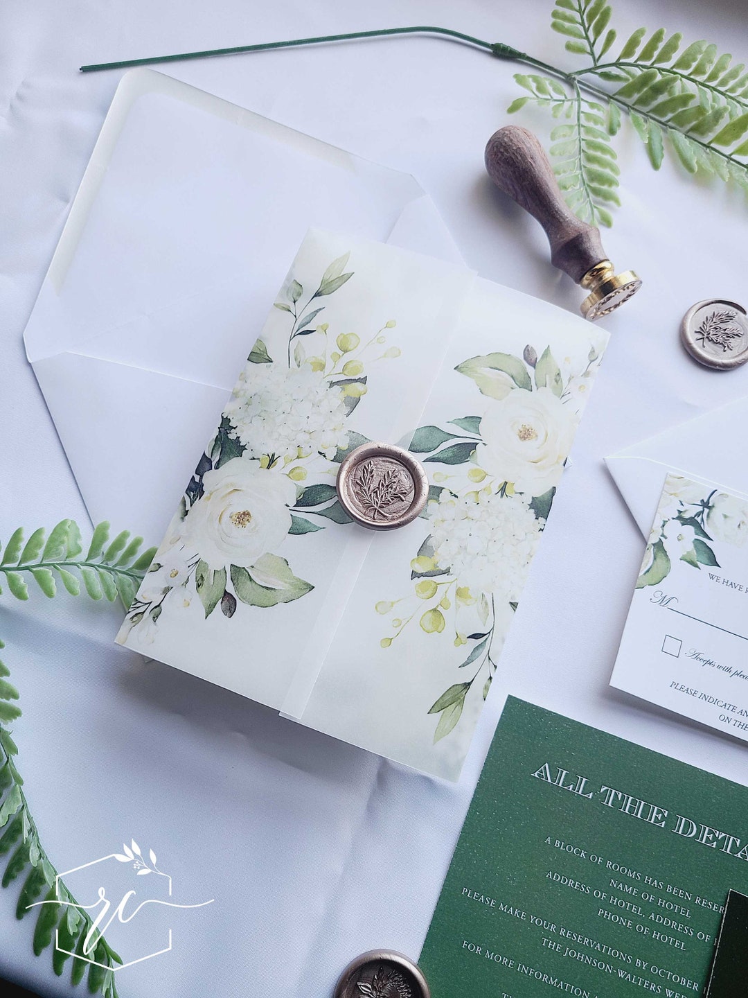 Ivory Rose Floral Vellum Wrap Wax Seal Add On Cadence Etsy