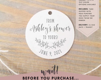 From My Shower to Yours Bridal Shower Favor Tag, 1.5 inches with hole, Small Round Party Favor Tag for Baby Shower ,Couples Shower, RC0020