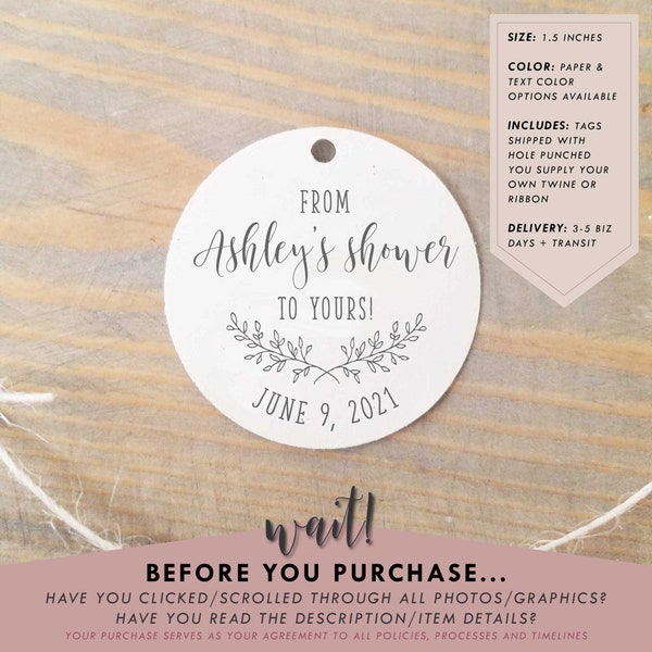 From My Shower to Yours Bridal Shower Favor Tag, 1.5 inches with hole, Small Round Party Favor Tag for Baby Shower ,Couples Shower, RC0020