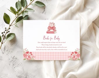 Book Request Card Template, Pink book for baby, bring a book printable, enclosure card, fully editable, Instant download, RC0481