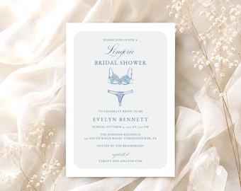 Blue Lingerie Bridal Shower Invitation Template, Printable Bridal Shower Invite, Instant Download, Fully Editable in Templett, RC0477