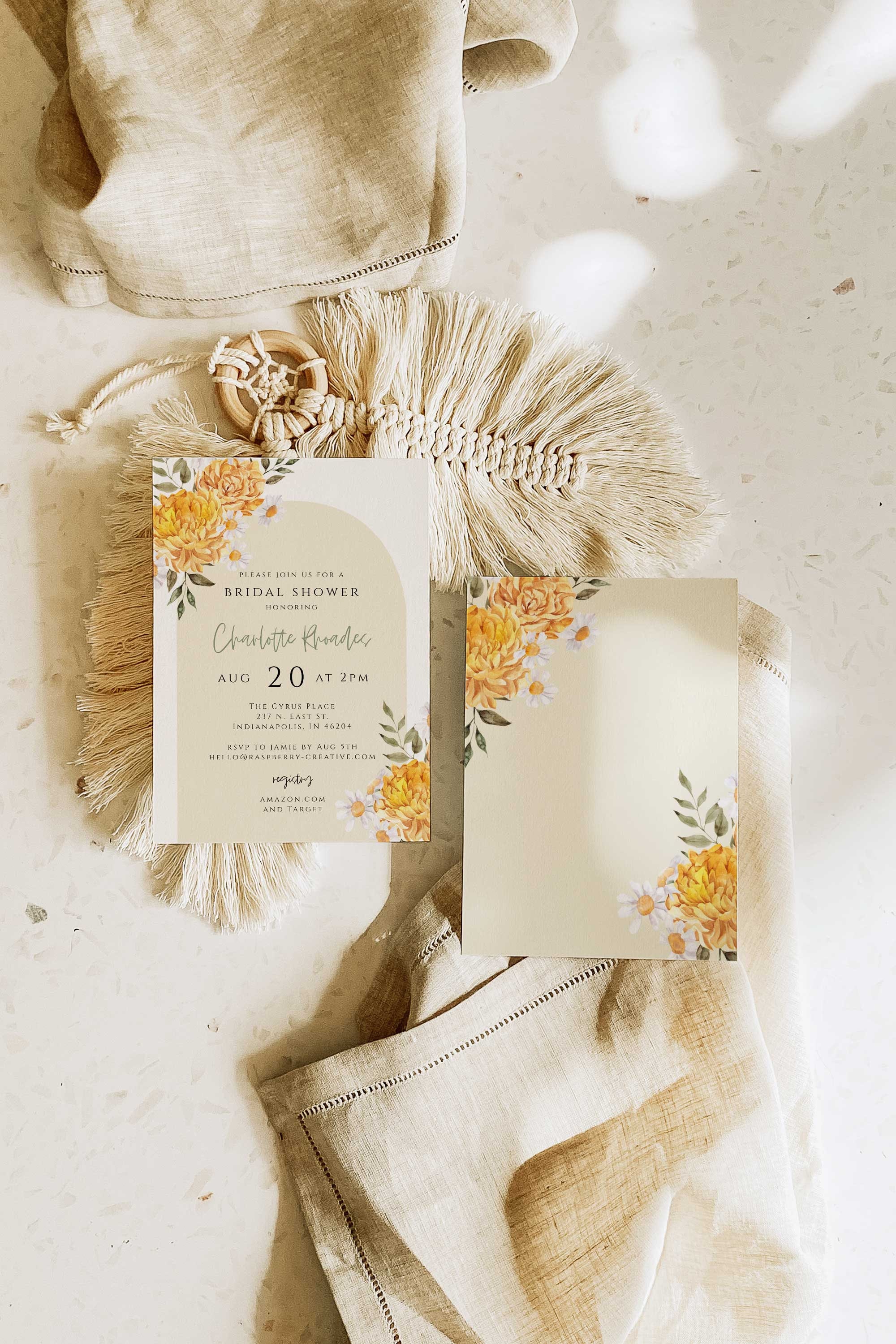 Boho Bridal Shower Invitation Template Marigold Printable Bridal Shower Invite Fully Editable Text in Templett Instant