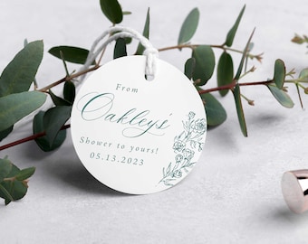 From My Shower to Yours Bridal Shower Favor Tag, 2 inches, Eucalyptus Greenery, Round Party Favor Tag, Baby Shower, Filippa. RC0302