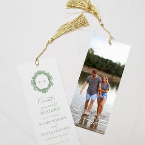Elegant Save the Date Bookmark, Photo Save the Date, Vintage Book Theme Wedding Invite, Library Theme Bookmark Save Date, Blaire, RC0324