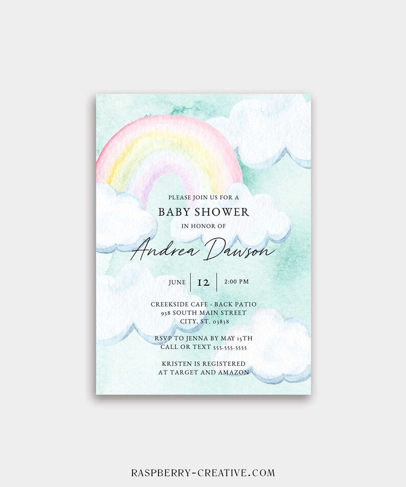 Rainbow Baby Shower Invitation Template Printable Watercolor | Etsy