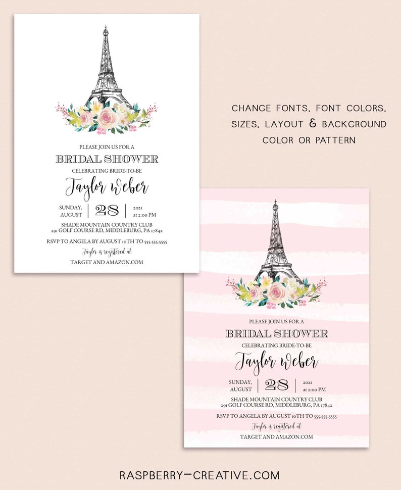 Eiffel Tower Bridal Shower Invitation Template Printable Etsy