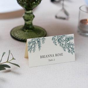 Evergreen Wedding Escort Card, Flat or Folded, Winter Wedding Place Card, Printed Reception Escort Cards, Juniper, Constance, RC2305 image 4