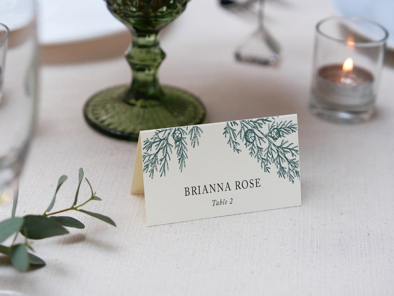 Evergreen Wedding Escort Card, Flat or Folded, Winter Wedding Place Card, Printed Reception Escort Cards, Juniper, Constance, RC2305 image 4