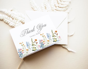 Wildflower Thank You Card Template, Thank You Card Printable, Thank you Card, Boho Thank You, Edit with TEMPLETT, Wedding, Bridal, RC0575