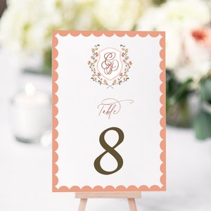 Classic Monogram Crest Wedding Table Numbers, Tatiana Collection, Calligraphy, Printed Table Numbers, 4x6 or 5 x 7, RC0303 image 3