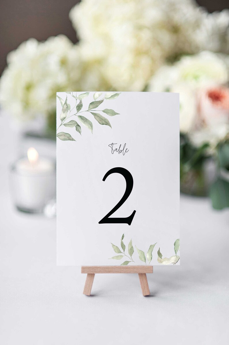 Sage Botanical Wedding Table Numbers, Ava Collection, Greenery Branch, Printed Table Numbers, Modern Wedding, Boho, 4x6 or 5 x 7, RC0224 image 2