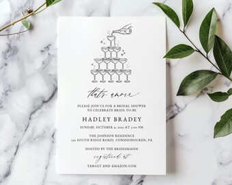 Bridal Shower Invitation Template, Champagne Fountain Bridal Shower Invite, Printable Invite, Digital Calligraphy Evite, RC260801