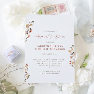 Wedding Rehearsal Dinner Invitation with Envelopes, Floral Rehearsal Dinner Invite, Elegant Invitation, Tatiana, RC0303 image 1