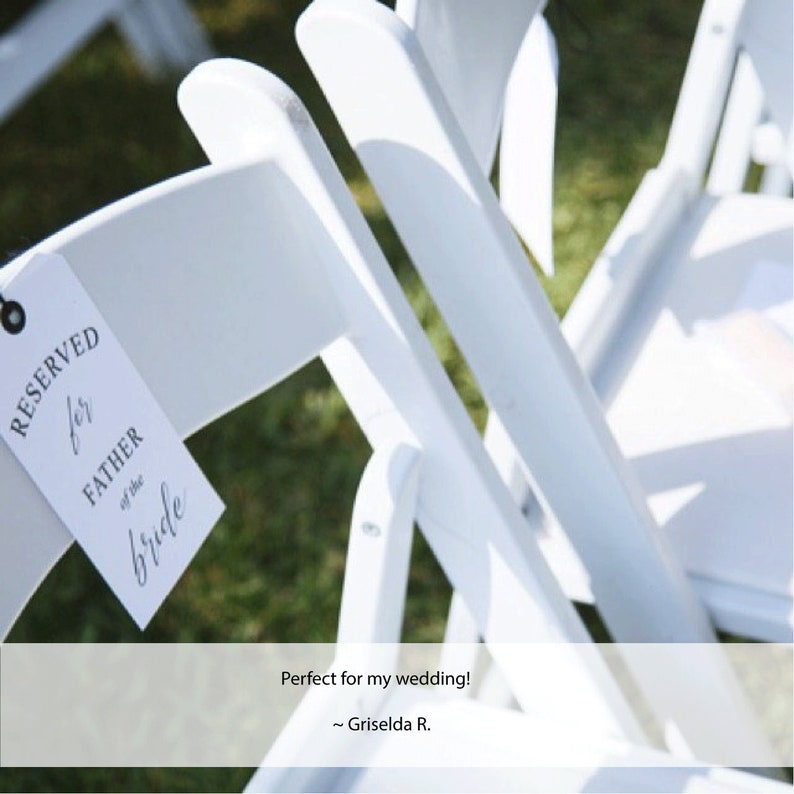 Classic Wedding Seat Sign, Wedding Reserve Seat, Ceremony Décor, Reserved Wedding Chair Tag, Elegant Reserved Seat Sign, Filippa, RC0302 image 7