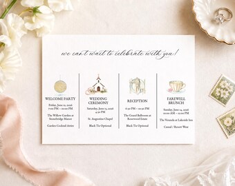 Editable Wedding Itinerary Card, Printable Order of Events, Welcome Note, Wedding Gift Bag, Weekend Itinerary, Welcome Bag Timeline