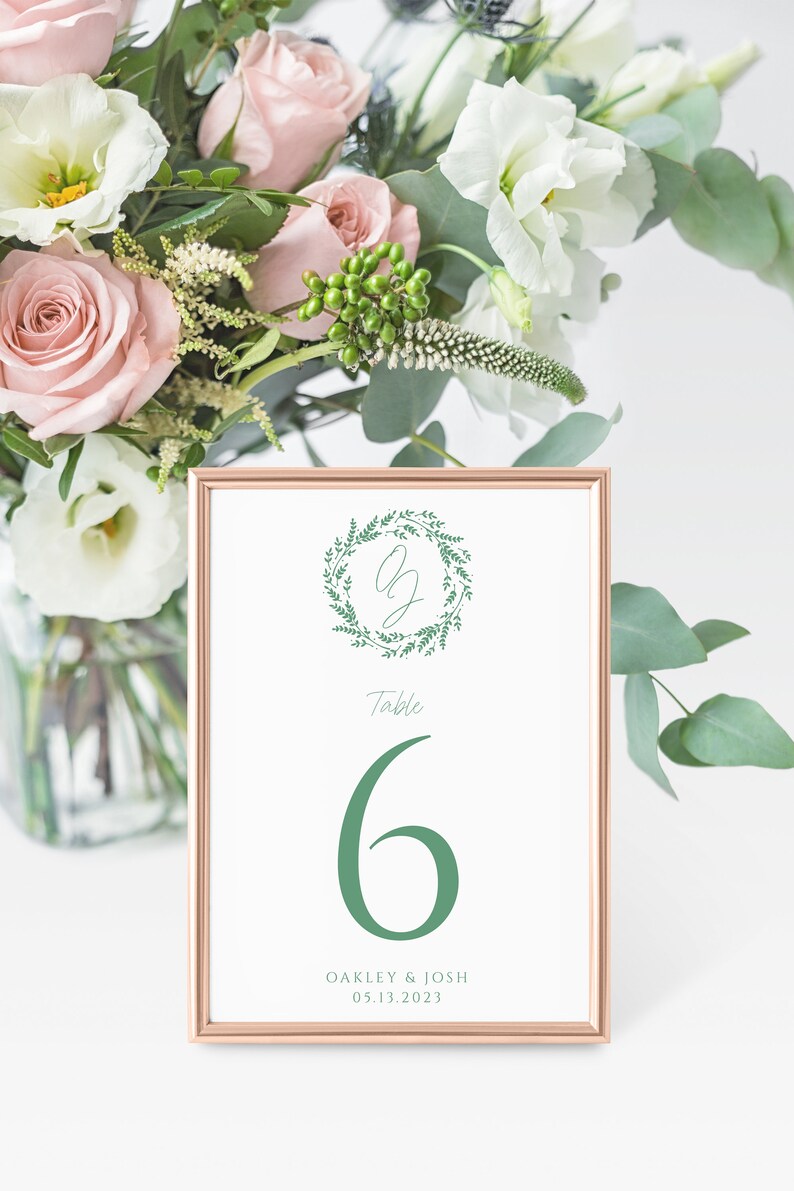 Classic Monogram Crest Wedding Table Numbers, Oakley Collection, Calligraphy, Printed Table Numbers, 4x6 or 5 x 7, RC0198 image 3