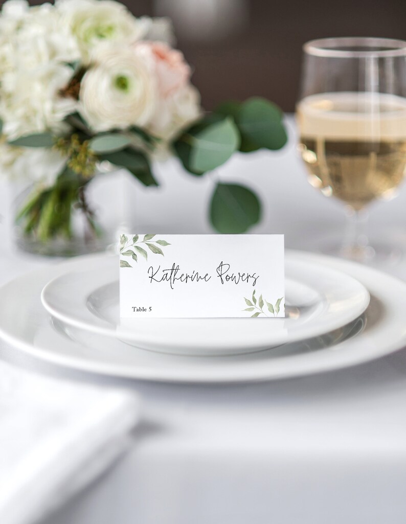 Sage Wedding Escort Card, Greenery, Flat or Folded, Botanical Wedding Place Card, Reception Escort Cards, Seating sign, Ava, RC0224 image 2