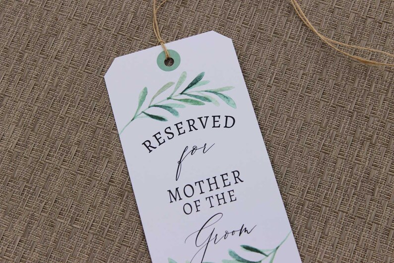 Greenery Wedding Seat Sign, Watercolor Wedding Reserve Seat Tag, Wedding Decor, Reserved Wedding Chair Tag, Reserved Seat Sign, RC0012 image 6