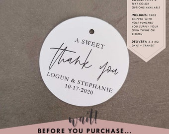 A Sweet Thank You Wedding Favor Tag, 2 inches with hole, Round Party Favor Gift Tag, Baby Shower or Bridal Shower, Modern Minimalist, RC0110