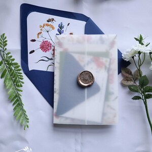 Spring Flowers Vellum Wrap and Wax Seal Add on for Lacey Collection Wedding Invitation Suite, summer, vellum jacket, wax seal, RC0218